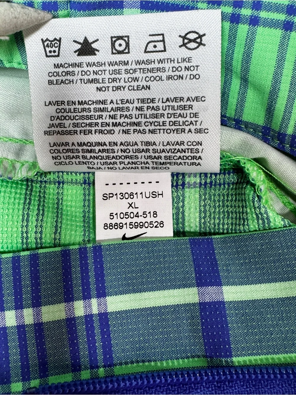 Nike Golf Tour Performance Plaid Preppy Classic Club Shorts XL Lime Green Blue